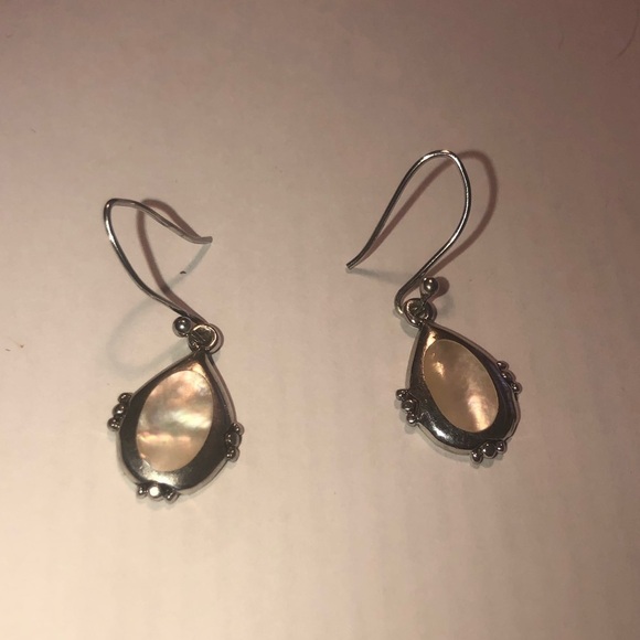 VTG Sterling & Mother of Pearl Shepherds Hook Dangle Earrings 1.6” - Picture 2 of 6